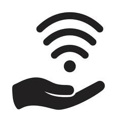 Hand holding wifi symbol vector, minimalist black icon on white background — stock vector