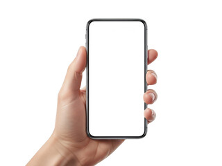 Hand holding smartphone isolated on transparent background