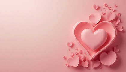 Pink heart background featuring a romantic pattern of vector illustrations and symbolic shapes for a Valentine's Day greeting card or wedding celebration design