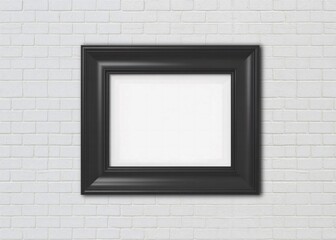 Elegant Black Picture Frame Mockup on White Brick Wall