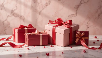 Obraz premium A vibrant red 3d gift box with a gold ribbon bow is a perfect surprise for a Christmas celebration, holiday birthday, or Valentine anniversary gift package isolated for a festive celebration