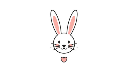 Obraz premium Adorable and simple line drawing of a white bunny rabbit face with pink ears and a little heart, perfect for Easter or nursery decor.