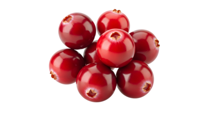 Close up of vibrant red coffee beans arranged together isolated on transparent background