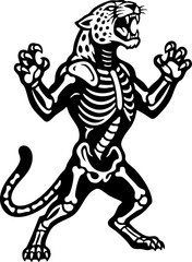 Fototapeta premium Fierce Roaring Leopard Skeleton Anatomy Black Vector Graphic