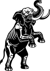 Fototapeta premium Black and white graphic elephant skeleton mascot rearing design
