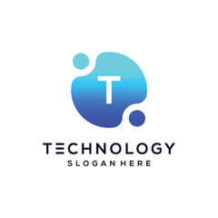 Obraz premium Simple initial letter T digital technology network internet logo design icon concept