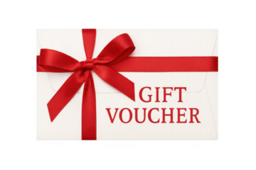 Gift voucher envelope with red bow present