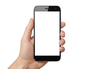 Hand holding smartphone isolated on transparent background