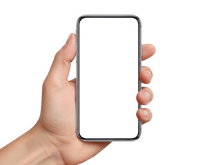 Hand holding smartphone isolated on transparent background