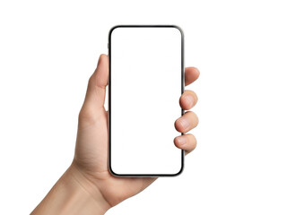 Hand holding smartphone isolated on transparent background