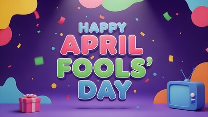 Vibrant april fools day graphic with confetti and retro elements