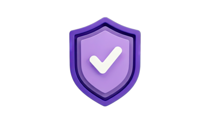 3D Shield with Check Mark Symbol: Protection and Approval