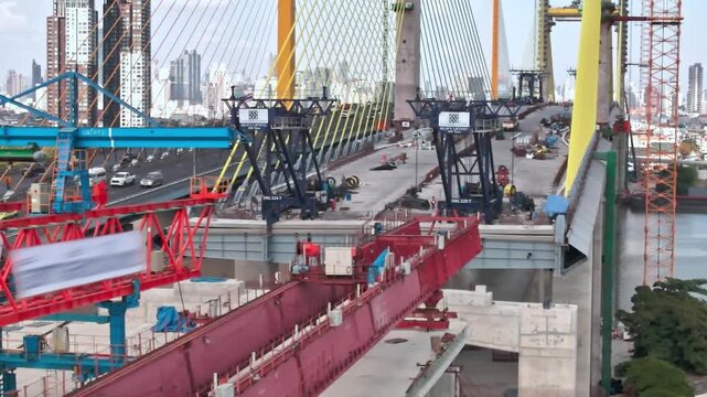 Construction activity in Bangkok along a bridge under development