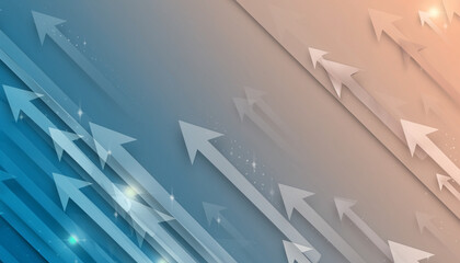 Dynamic abstract background with upward-moving arrows, symbolizing business growth, future direction, and technological advancement in a gradient blue and orange design
