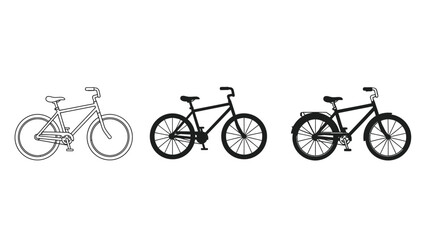 Obraz premium Set of three bicycles sketch, black silhouette and red detailed illustration