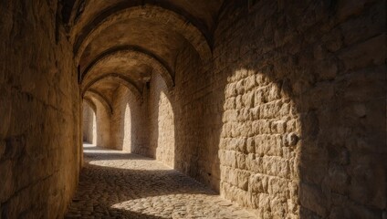 Obraz premium Sunlit Arches - A Stone Corridors Ancient Charm and Architectural Beauty.