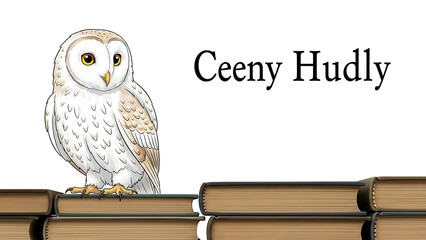 Wise white owl sitting on a stack of antique old books with copy space for educational or mystical designs