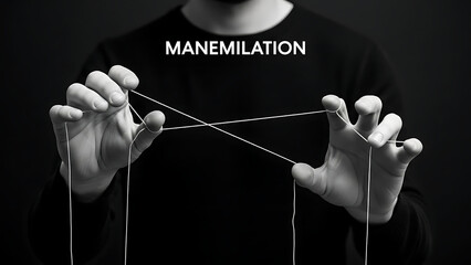 Conceptual black and white art of hands manipulating strings symbolizing authority and political power.