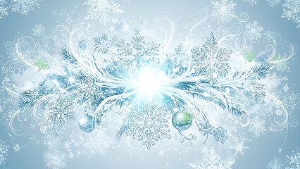 Festive Winter Holiday Design featuring Magic Icy Frost Snowflakes and Glowing Light Vector Overlay