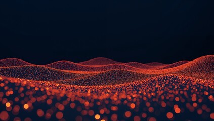 Abstract Waves of Light, Glowing Particles on a Dark Canvas, Modern Futuristic Design.