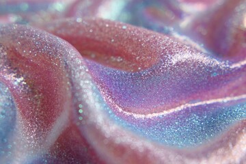 Draped fabric shimmers with iridescence in shades of pink, blue, and purple