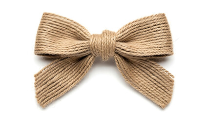 Realistic rustic cord bow isolated on white background for versatile marketing and seasonal greeting card decorations.