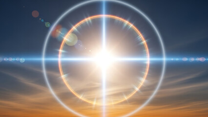 Vibrant isolated sunbeam with shiny burst light and abstract optical flare effect