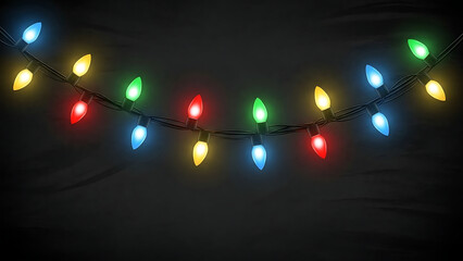 Textured neon design Christmas garland lights with bright glowing multicolor bulbs isolated for party decorations and background elements