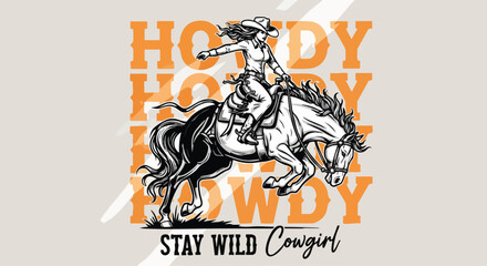 Fototapeta premium Dynamic Cowgirl Riding Bucking Horse with 