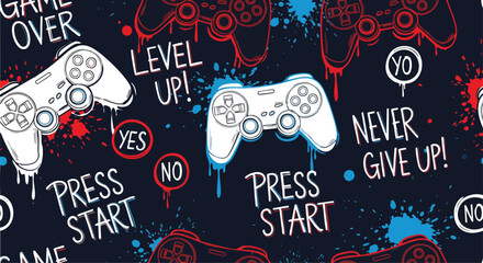 Dynamic Gaming Pattern with Controllers and Inspiring Mottos for Playful Designs.