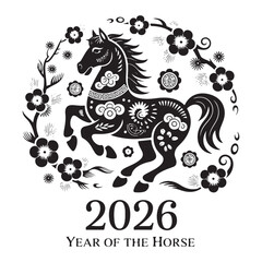2026 Chinese New Year Horse Zodiac Paper-Cut Style Illustration
