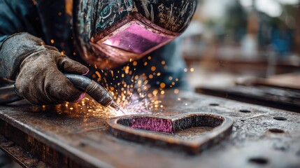 Welder Cutting Heart Shape in Metal