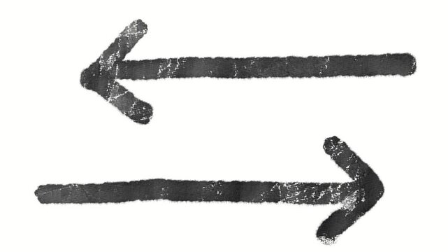 対立や比較・双方向のコミュニケーションや交換・手書き風の質感がある左右に向かい合う黒い矢印