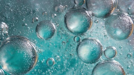 clear gel with floating bubbles and mint-to-teal gradient flow