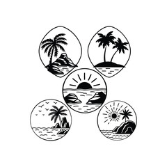 Tropical Island Beach Line Art