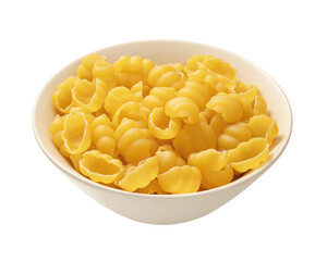 Raw conchiglie pasta in a dish isolated on a white background