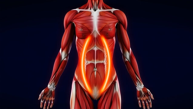 Human Muscular System Abdominal Muscles Core Strength Highlighted in Orange Glow rectus abdominis