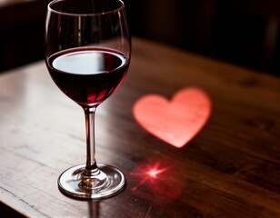 Glass of Red Wine with Heart Reflection