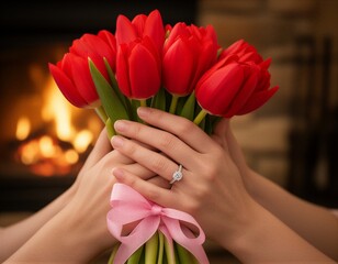 Engagement Proposal with Red Tulips