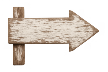 Weathered wooden arrow sign pointing right, indicating direction, wayfinding, guidance, with a blank rustic surface for text