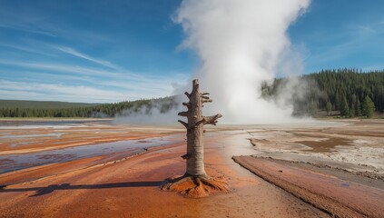 Arid Vista. Textured Ground and Solitary Tree, Beneath a Sky Veiled by Steam.