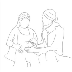 One continuous single drawing line art flat doodle obstetrician, doctor checking pregnant woman's stomach. line art