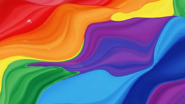 Flowing abstract waves, vibrant rainbow pride flag background pattern