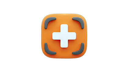 Obraz premium 3D Add Icon with Cross Symbol on Orange Background