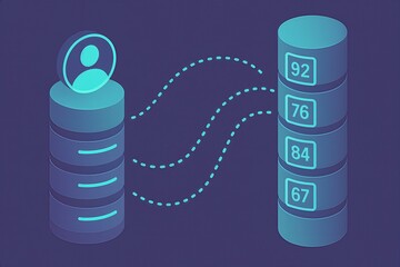 Data interaction depicting user profile connecting with database metrics through engaging visual cues highlighting the digital communication landscape and the evolution of information exchange