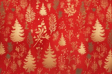 Watercolor style flat illustration of Christmas presents and candy cane pattern on red paper texture background, simple cute high-resolution design for holiday cards, packaging, social media, digital 