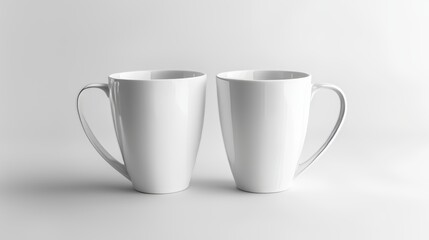 Two large white coffee mugs on white background for product photography, kitchenware catalogs, and cafe promotions