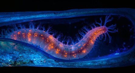 Luminescent Creature in Enclosure. A Study in Texture, Light, and Contrast, Abstract Forms.