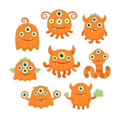 Obraz premium Cute orange cartoon monsters characters set for kids