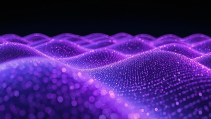 Luminous Purple Waves Abstract Particle Formations on a Dark Plane, Digital Art.